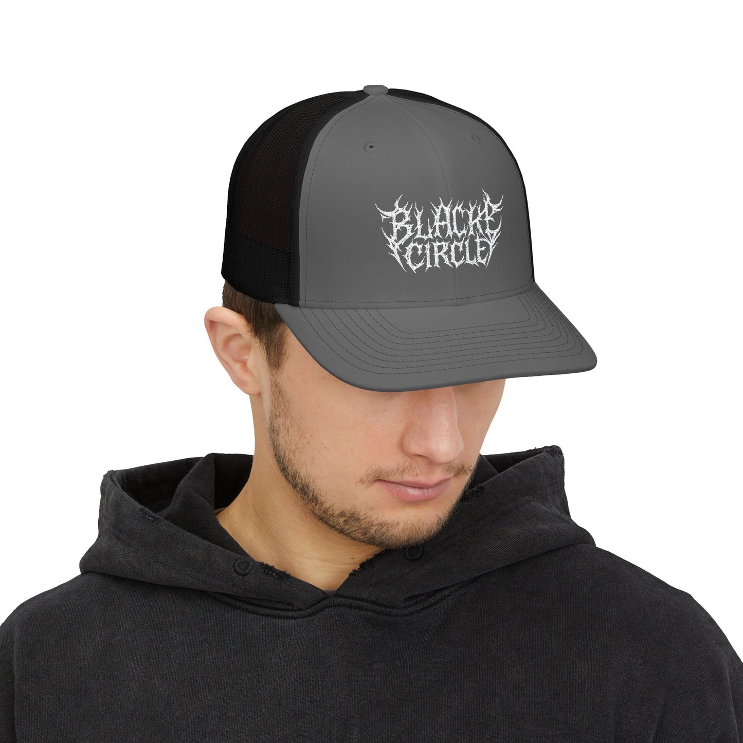 Snapback Cap - Edgy Black Circle Embroidered Trucker Hat