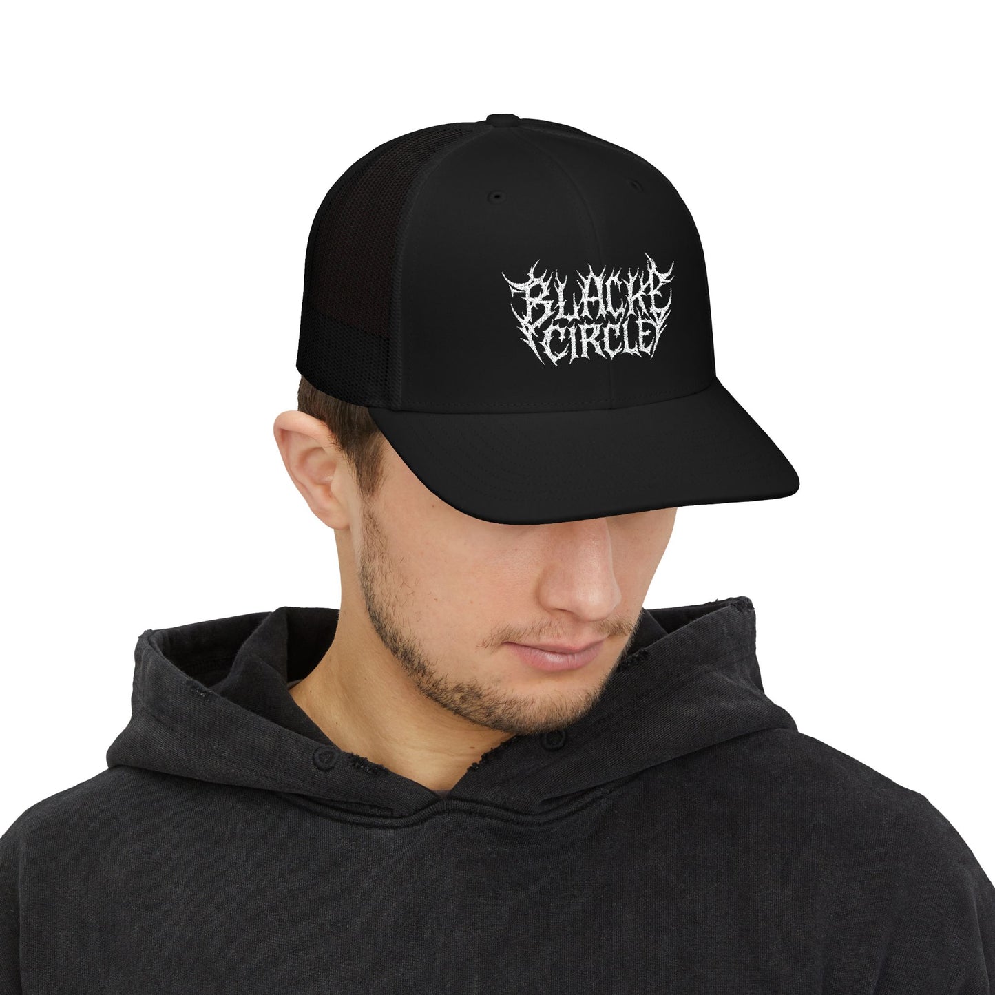 Snapback Cap - Edgy Black Circle Embroidered Trucker Hat
