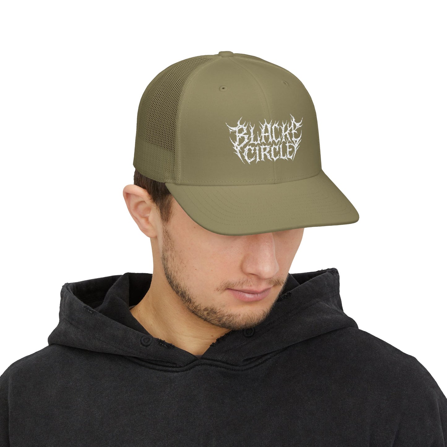 Snapback Cap - Edgy Black Circle Embroidered Trucker Hat