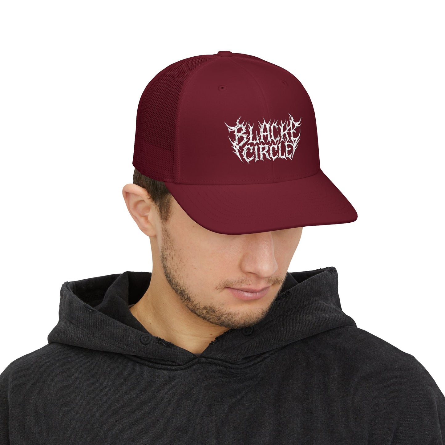 Snapback Cap - Edgy Black Circle Embroidered Trucker Hat
