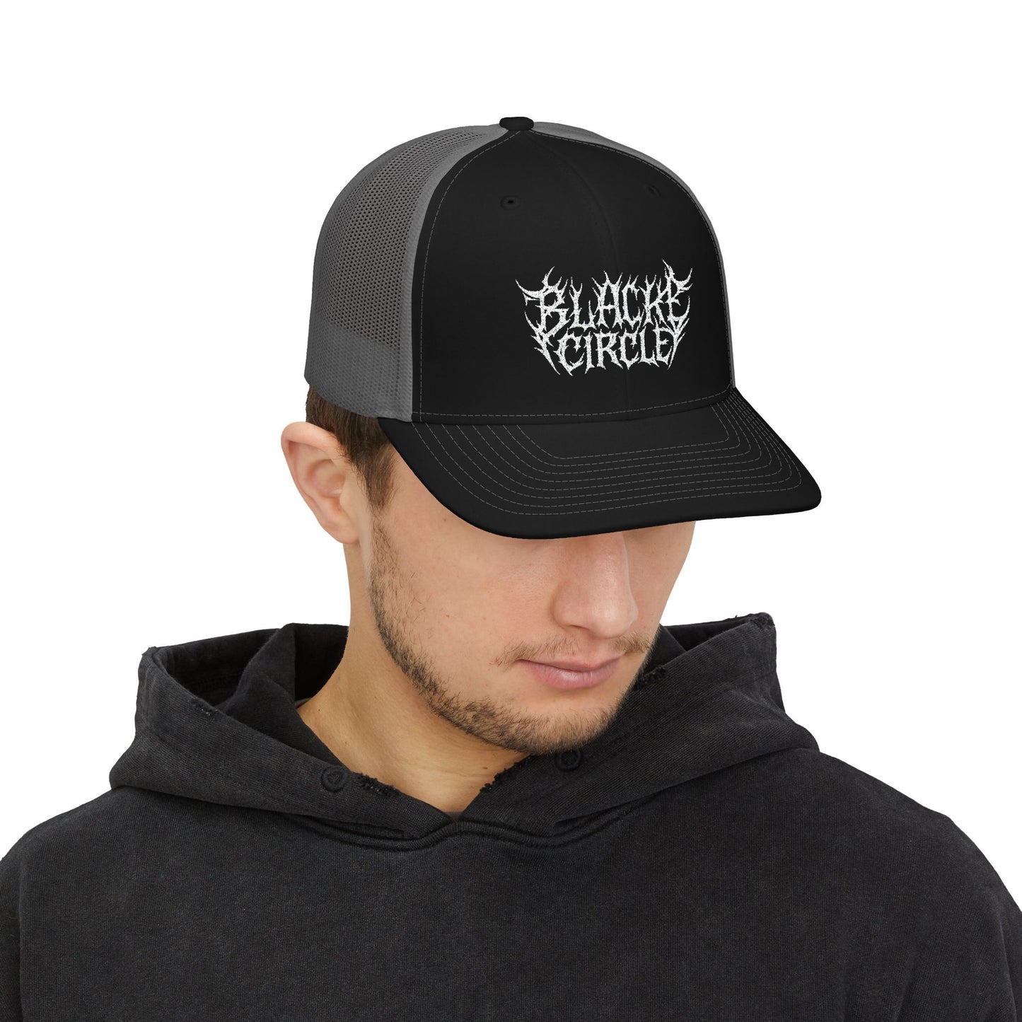 Snapback Cap - Edgy Black Circle Embroidered Trucker Hat