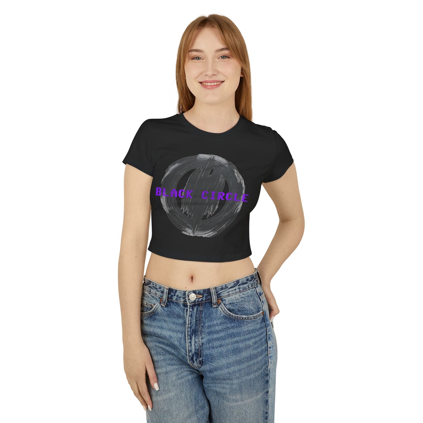 Trendy Women's Baby Tee - 'Black Circle' Graphic