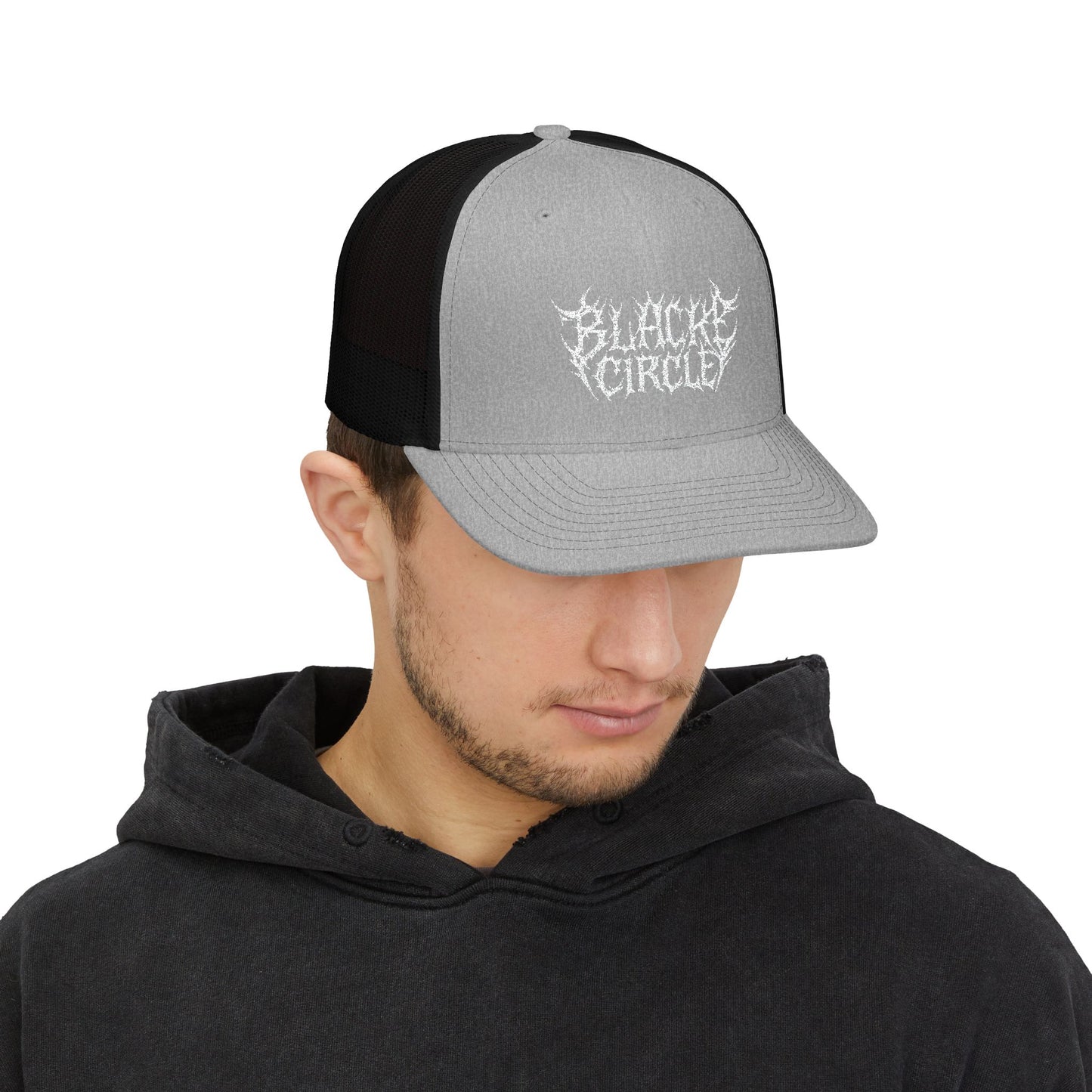Snapback Cap - Edgy Black Circle Embroidered Trucker Hat