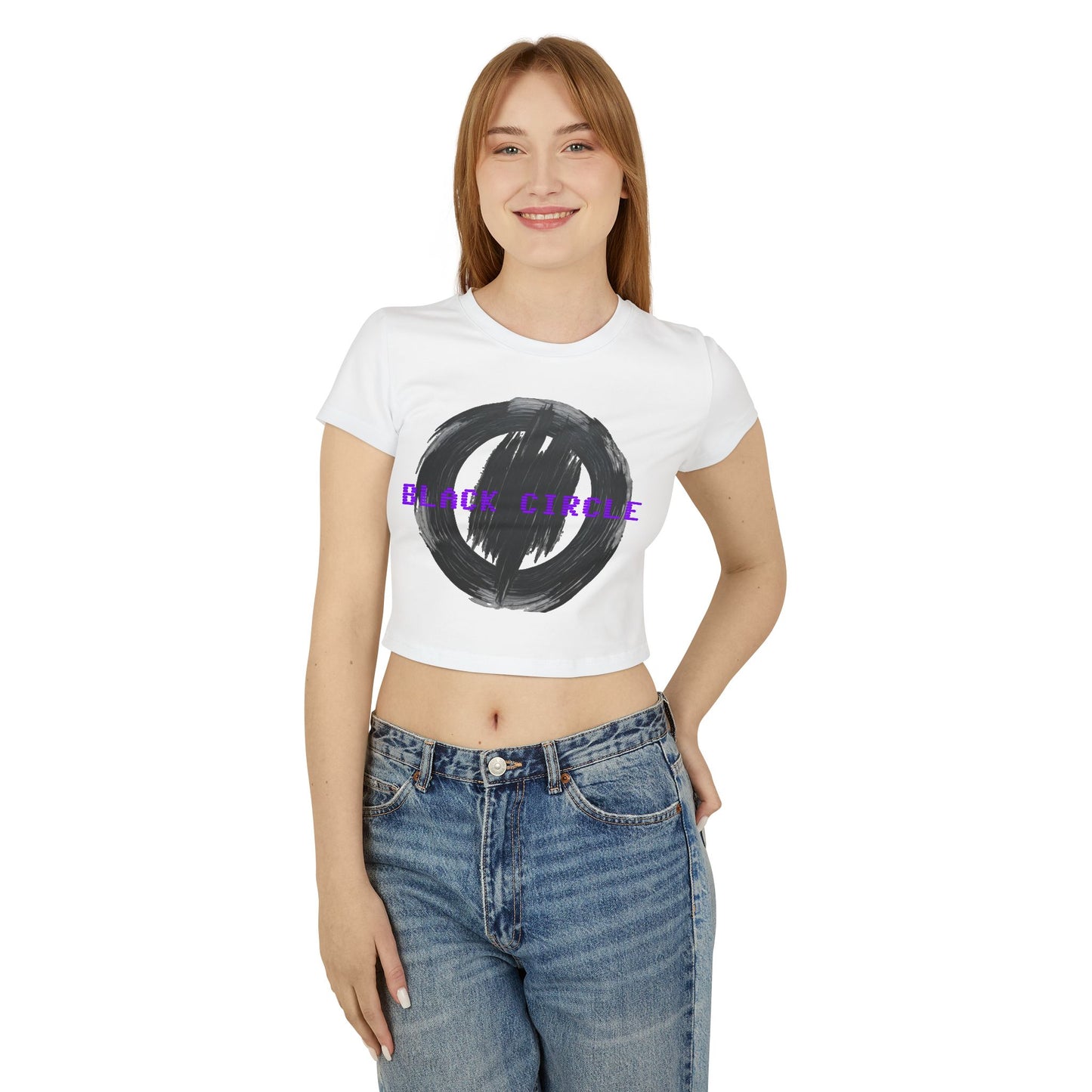 Trendy Women's Baby Tee - 'Black Circle' Graphic