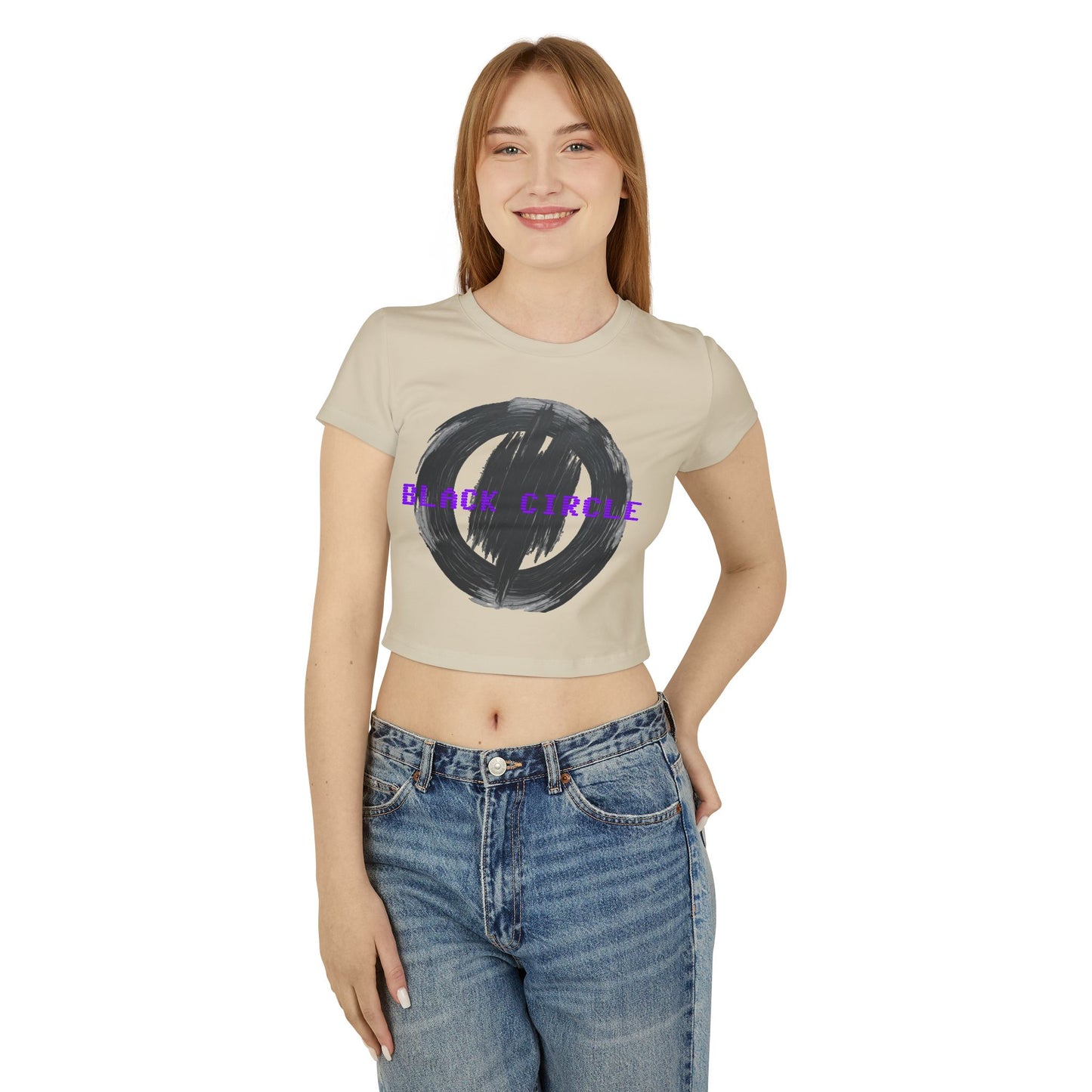 Trendy Women's Baby Tee - 'Black Circle' Graphic
