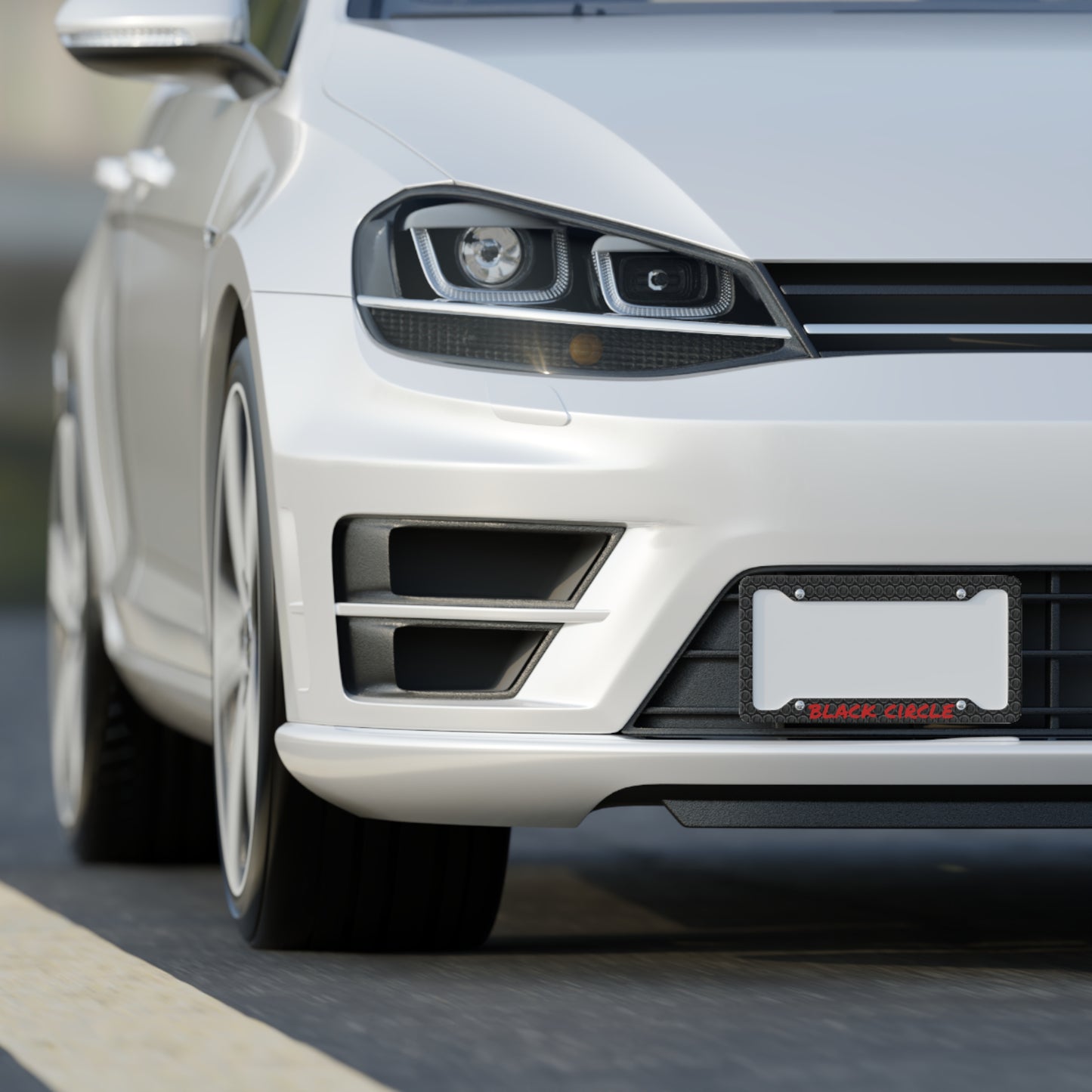 Carbon Fiber Style License Plate Frame — Black Circle Logo